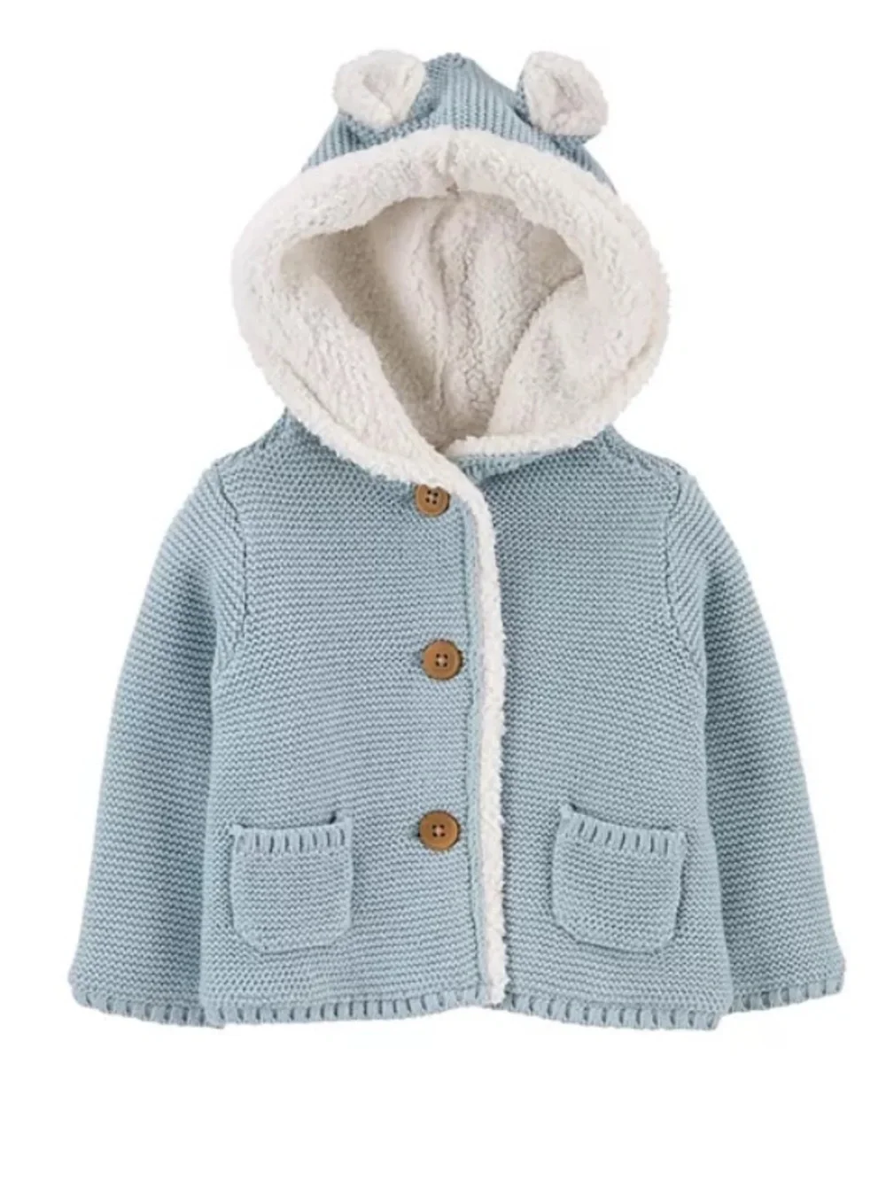NWT Carter’s Bear Knit Cardigan Sweater Jacket Hooded Sherpa Lined 9M